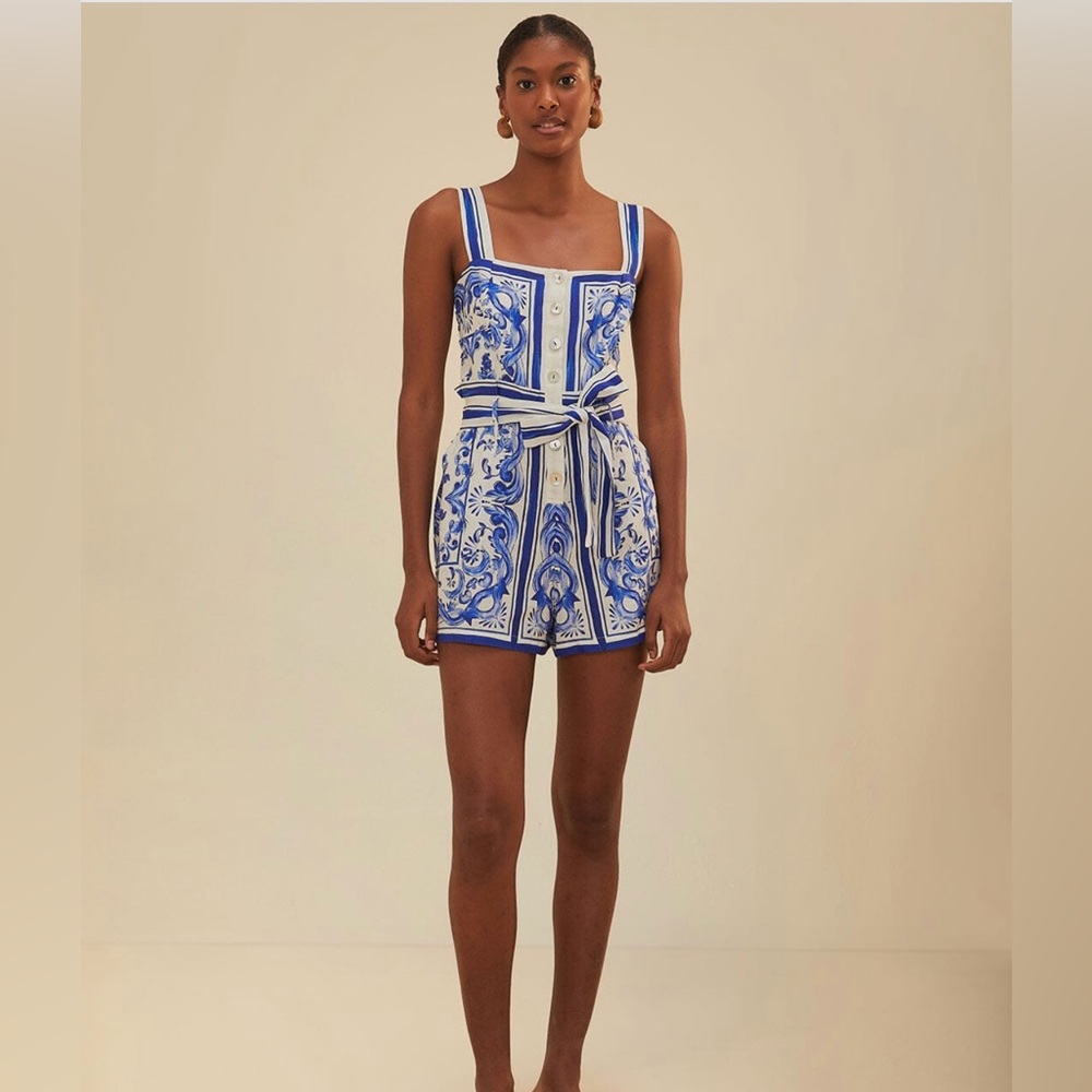 Farm Rio NWT off white garden tiles romper
